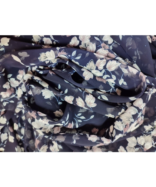 Duża chusta plażowa - eleganckie PAREO XXL szyfon białe kwiatuszki